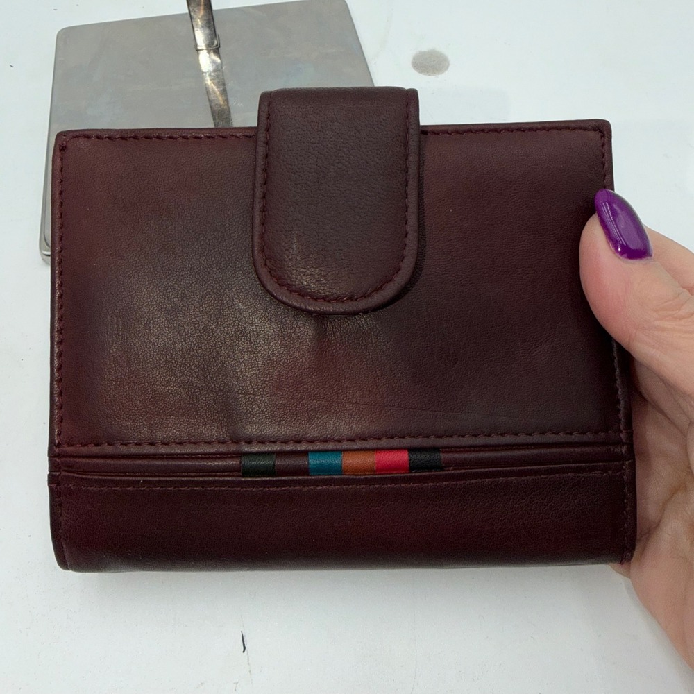 Buxton Silky Sheepskin Leather Bifold Wallet Burgundy Kiss Lock Coin Purse - Picture 7 of 8